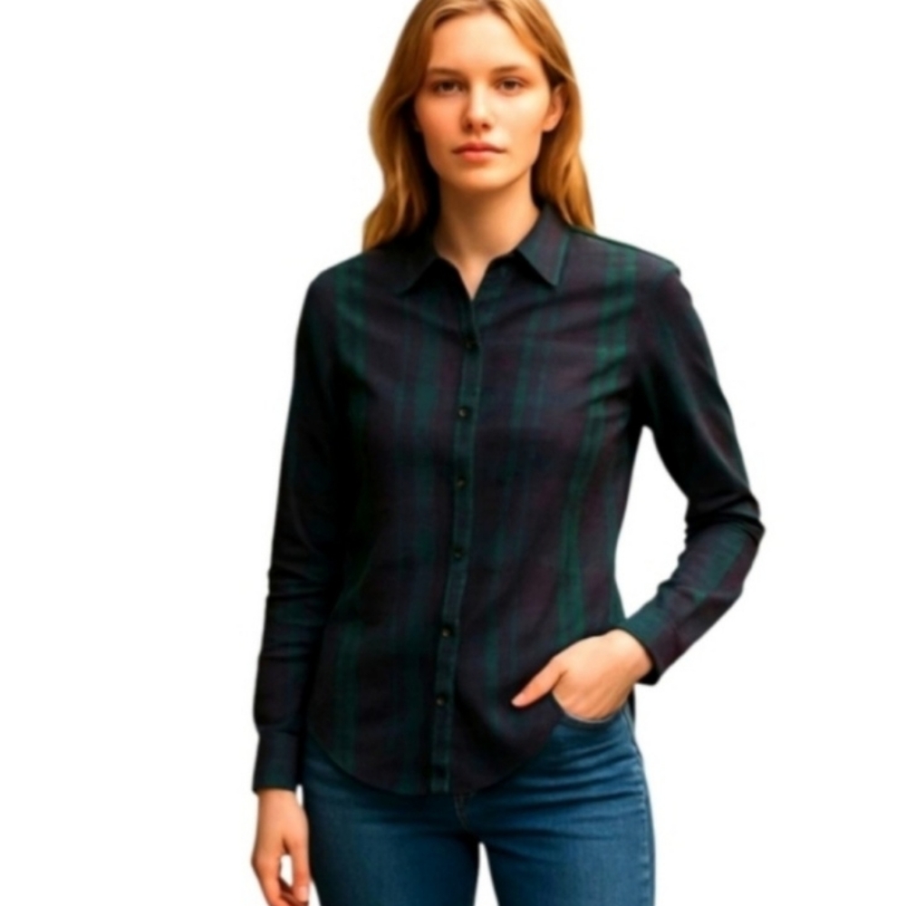 Brooks Brothers Blackwatch Green and Blue Plaid Blouse Size 6 NEW NWT Holiday